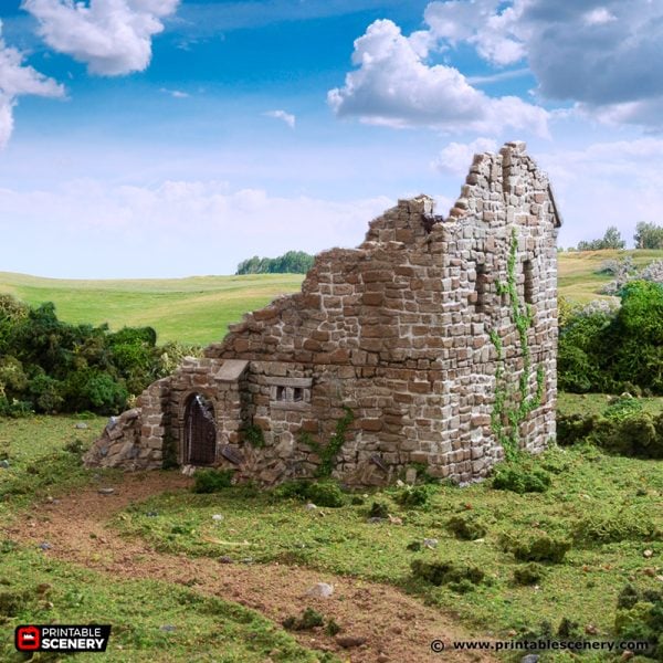 Ruined Norman Stone Manor STL Medieval House