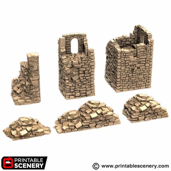 3D printable Ruined Norman Fort Walls