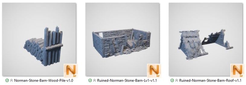 Ruined Norman Stone Barn STL
