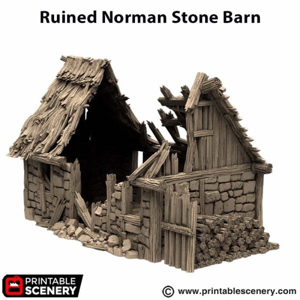 Ruined Norman Stone Barn STL