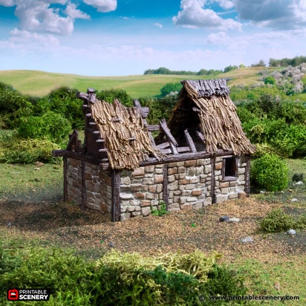 Ruined Norman Stone Barn STL