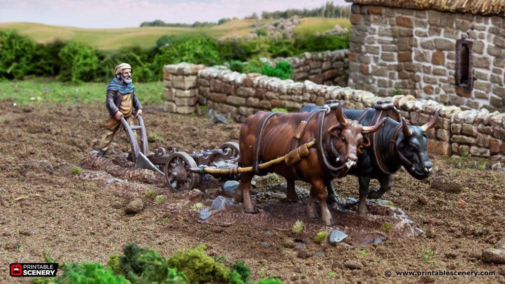 3d printed ox and plow