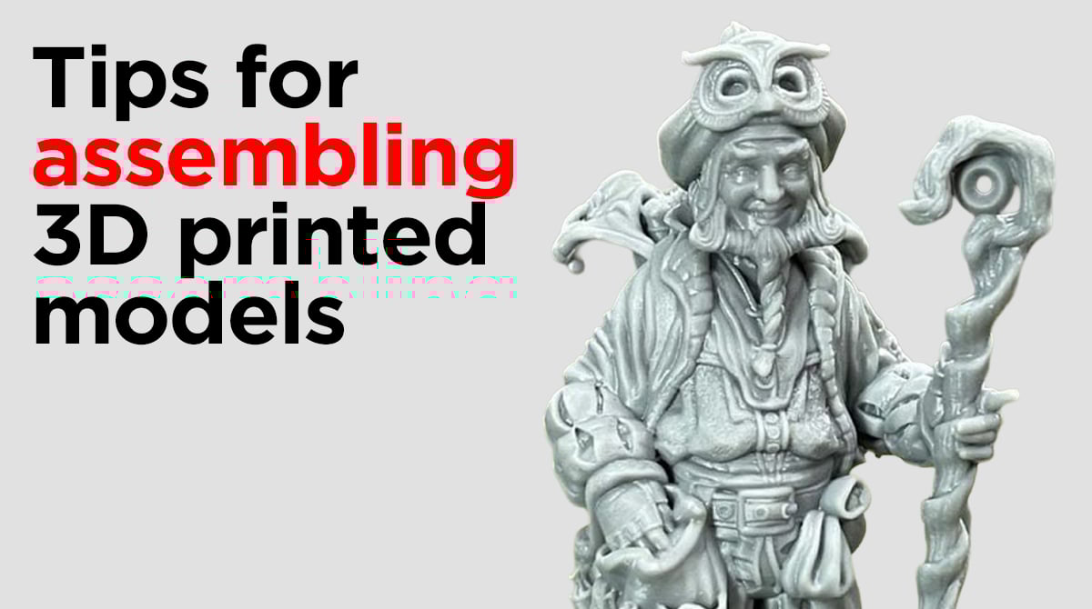 Tips for assembling 3d printed models in text, with a photo of a resin printed model
