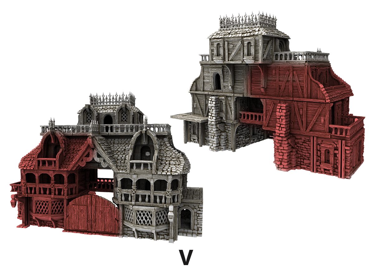 Swappable Options 

To create the building as shown in images above you will need the following levels: The red areas show the levels from other models.

Swappable option I

Level 1 City Inn (City-Inn-Lv1)
Level 2 City Manor (City-Manor-Lv2)
Level 3 City Manor (City-Manor-Lv3)
Level 4 City Manor (City-Manor-Roof)

Swappable option J

Level 1 City Inn side 1 (City-Inn-Lv1) Side 2 City Manor side 1 (City-Manor-Lv1)
Level 2 City Inn (City-Inn-Lv2-Mirror) Side 2 City Inn (City-Inn-Lv2)
Level 3 City Inn (City-Inn-lv3-Mirror) Side 2 City Inn (City-Inn-Lv3)
Level 4 City Inn (City-Inn-Lv4-B) Side 2 (City-Inn-Lv4-A)
Level 5 City Inn (City-Inn-Roof and Roof Spikes)