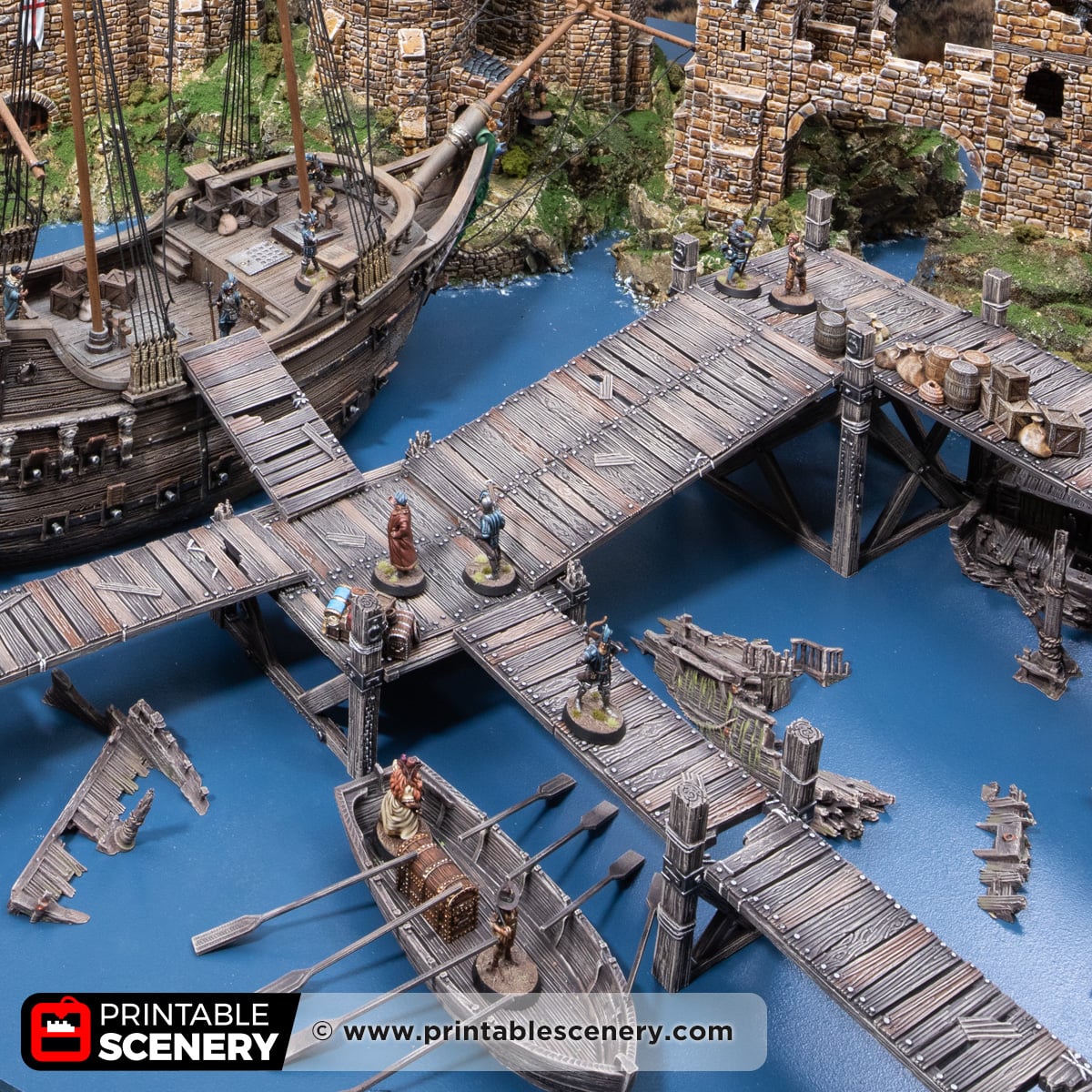 3d printed and painted dockside walkways for dnd and wargaming