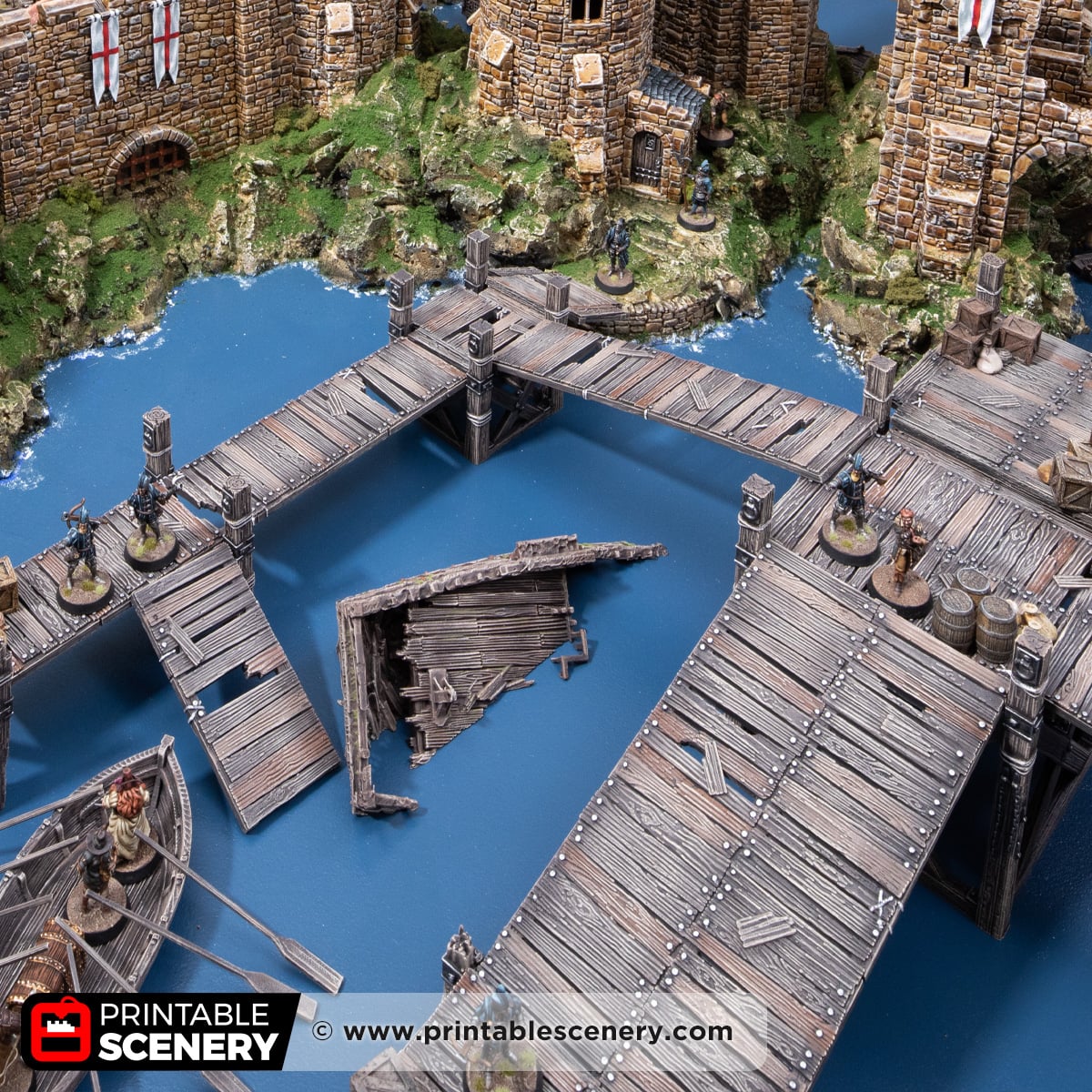 3d printed and painted dockside walkways for dnd and wargaming