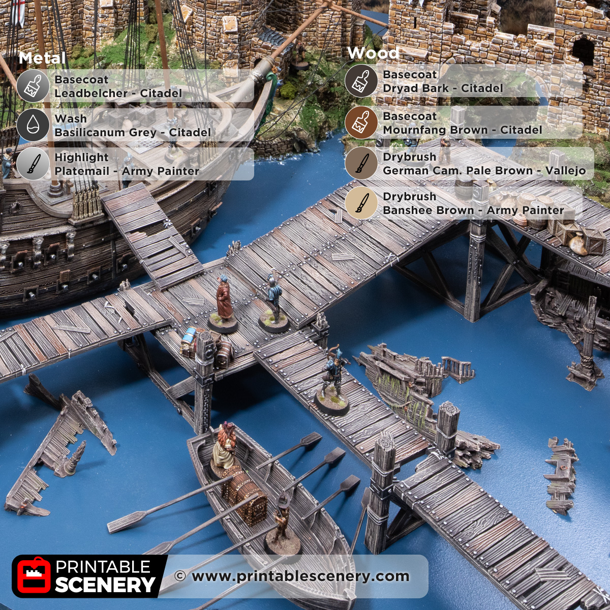 3d printed and painted dockside walkways for dnd and wargaming