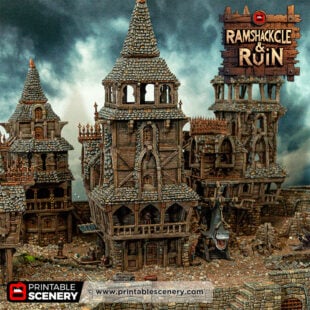 3D printed and painted Cities of Ramshackle and Ruin terrain for dnd and wargames