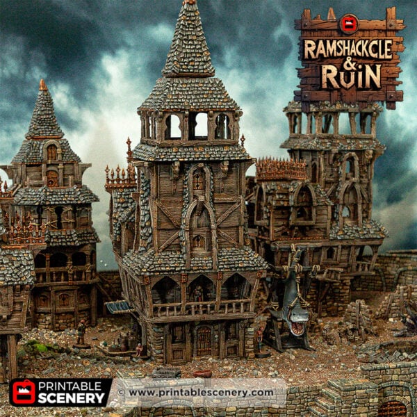 3D printed and painted Cities of Ramshackle and Ruin terrain for dnd and wargames
