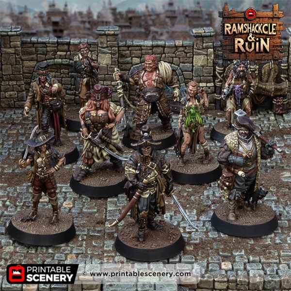 3D printed and painted dockside gang models for dnd and wargames