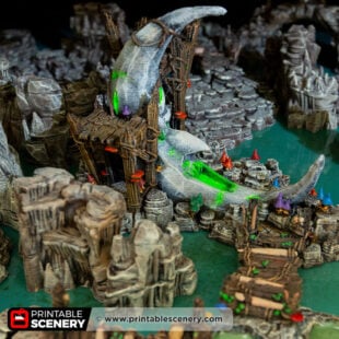 3d printed and painted goblin grotto terrain for dnd and wargaming