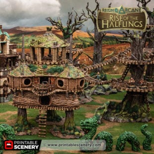 3D printed and painted halfling shire town for dnd and tabletop games