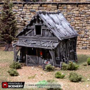 3d printed and painted Ash's cottage model for dnd and wargaming