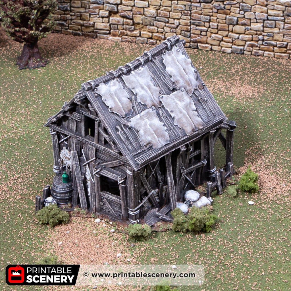 3d printed and painted Ash's cottage model for dnd and wargaming
