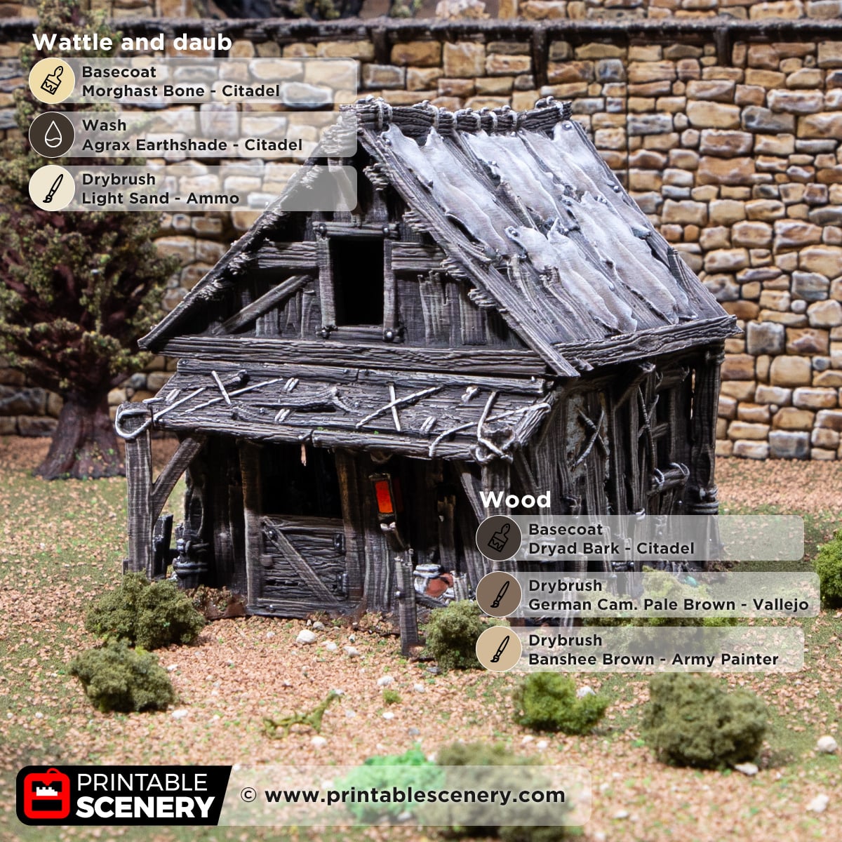 3d printed and painted Ash's cottage model for dnd and wargaming