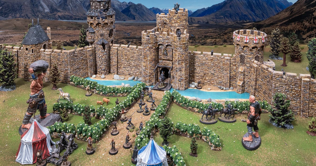 3d printed and painted castle barbican for dnd and wargaming