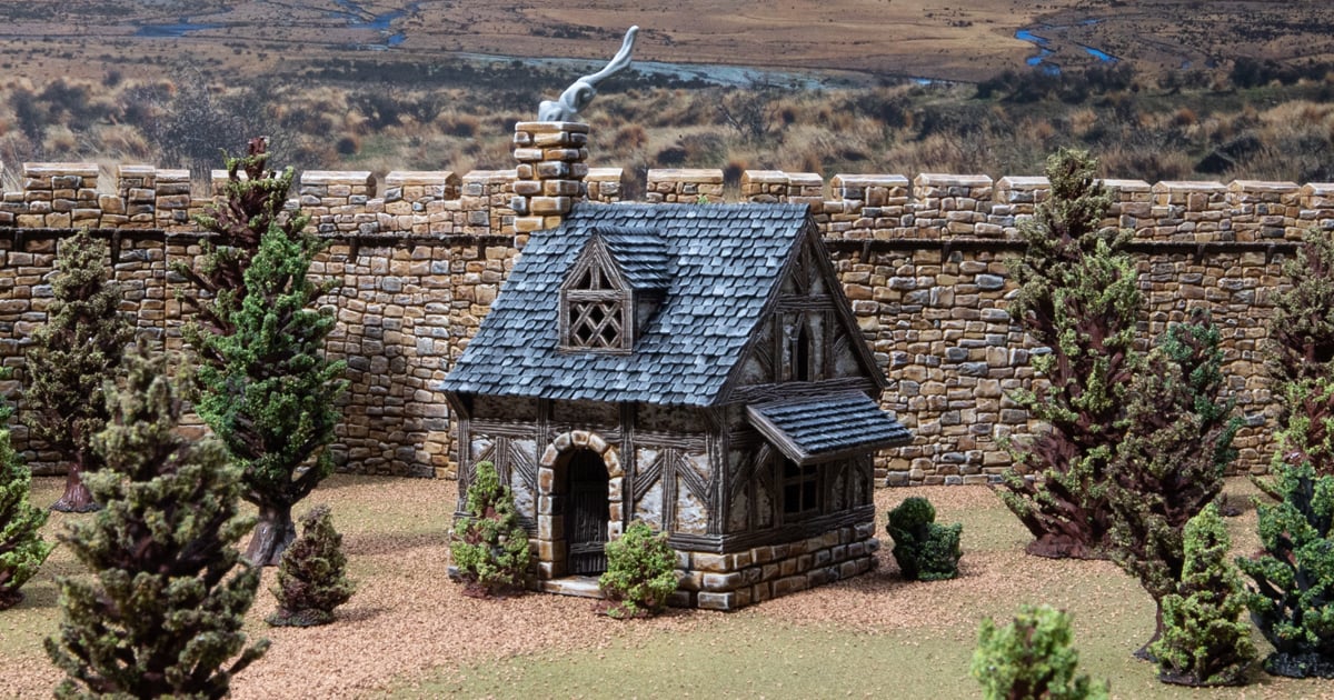 3d printed and painted bellas cottage for dnd and wargames