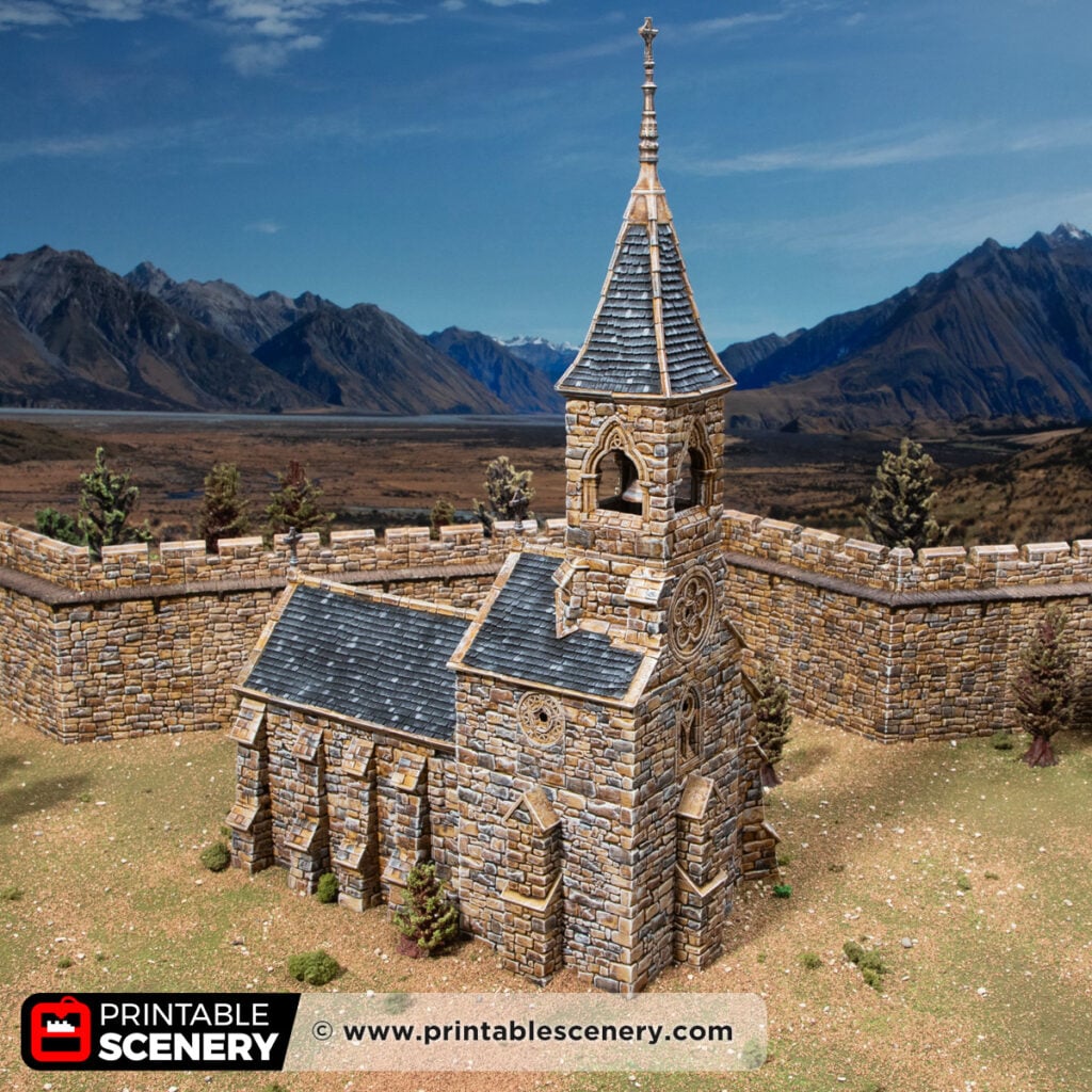 3d printed and painted Castle Church for dnd and wargaming