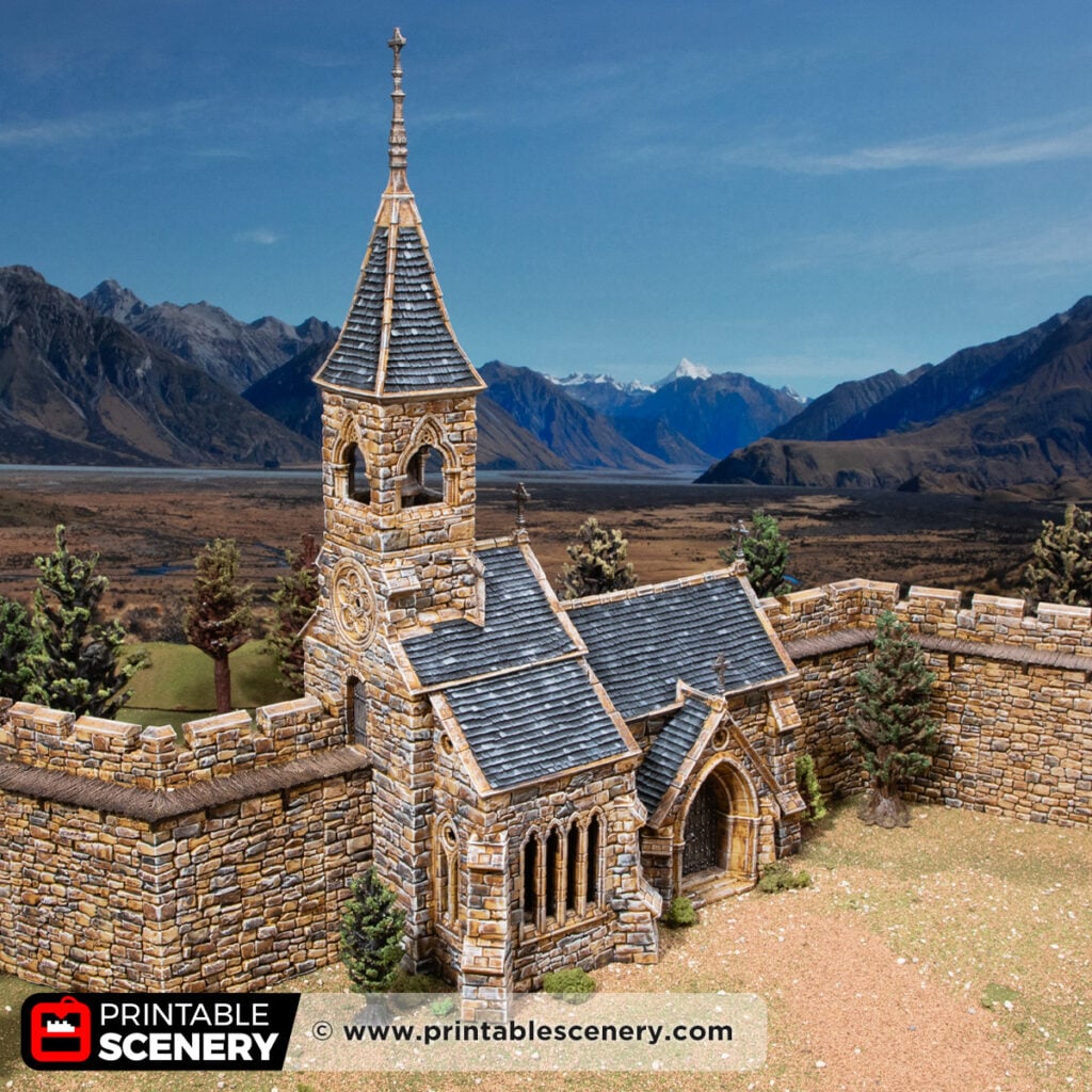 3d printed and painted Castle Church for dnd and wargaming