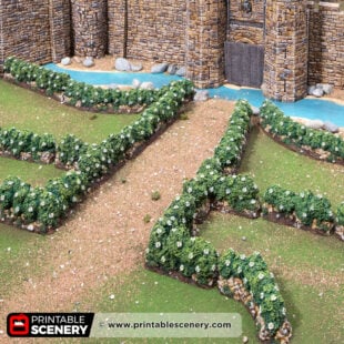 3d printed and painted castle hedges for dnd and wargaming