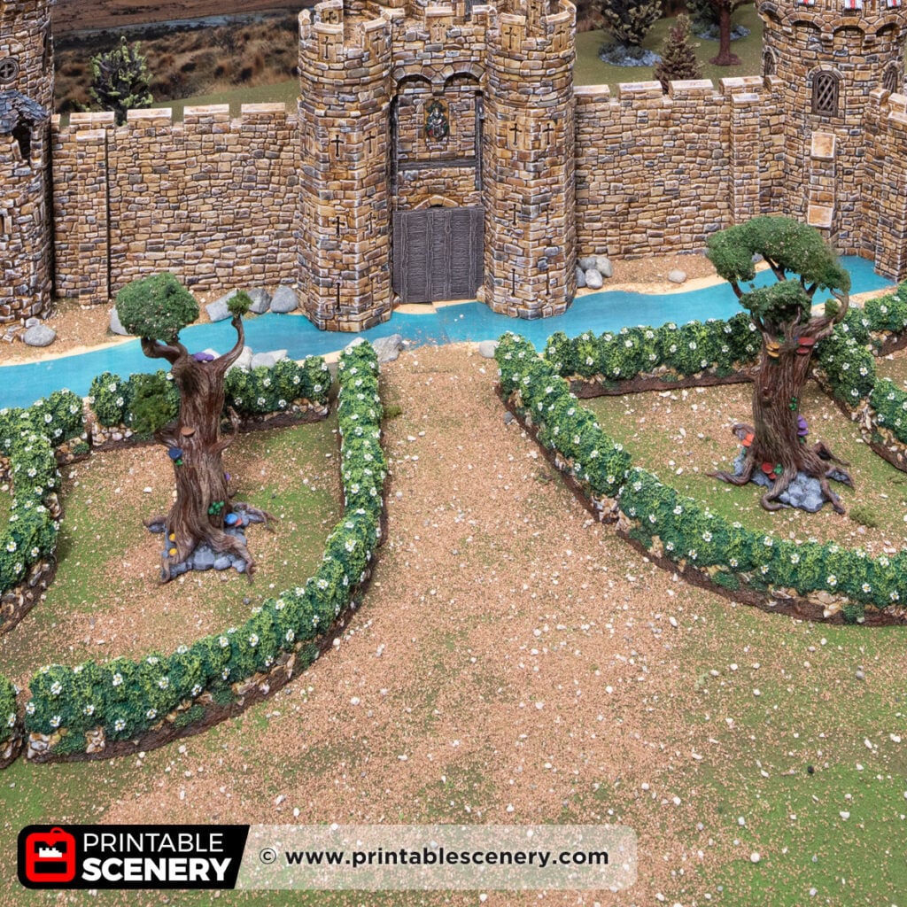 3d printed and painted castle hedges for dnd and wargaming