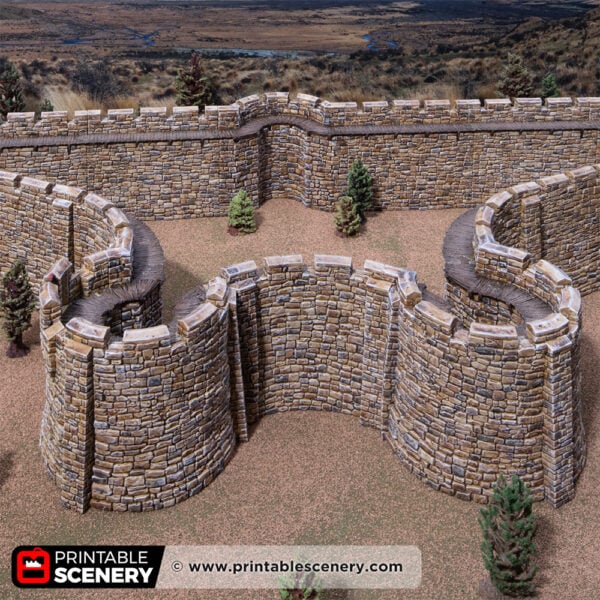 3D printed and painted Castle horseshoe walls for tabletop rpgs and wargames