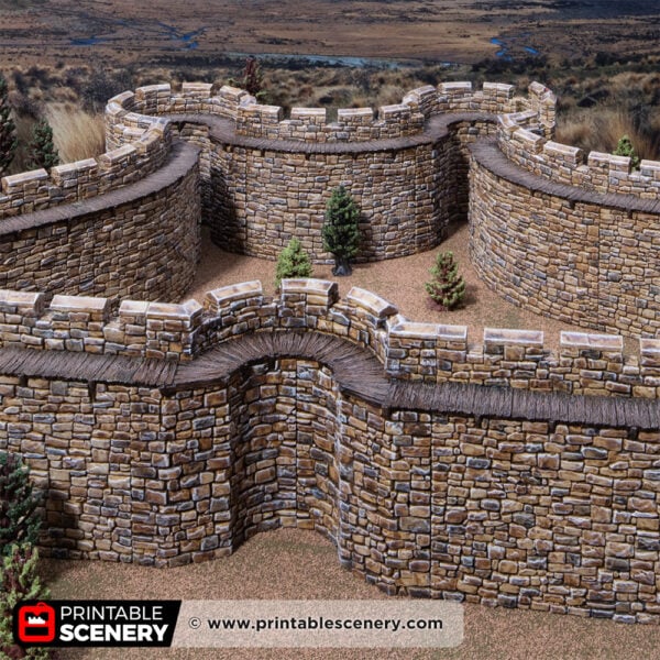 3D printed and painted Castle horseshoe walls for tabletop rpgs and wargames