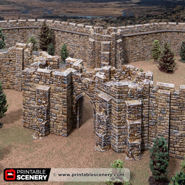 3D printed and painted castle battlements, used for tabletop rpgs and wargames