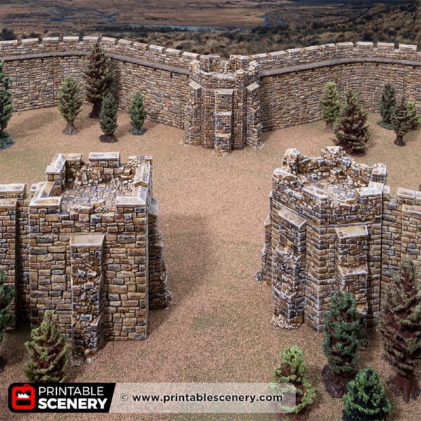 3D printed and painted castle battlements, used for tabletop rpgs and wargames