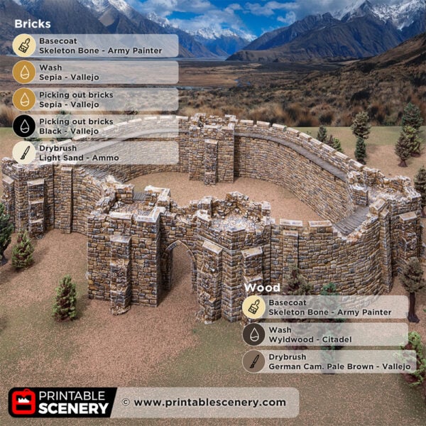 3D printed and painted castle battlements, used for tabletop rpgs and wargames