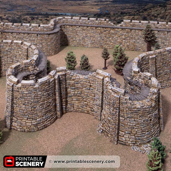3D printed and painted Castle ruined horseshoe walls for tabletop rpgs and wargames