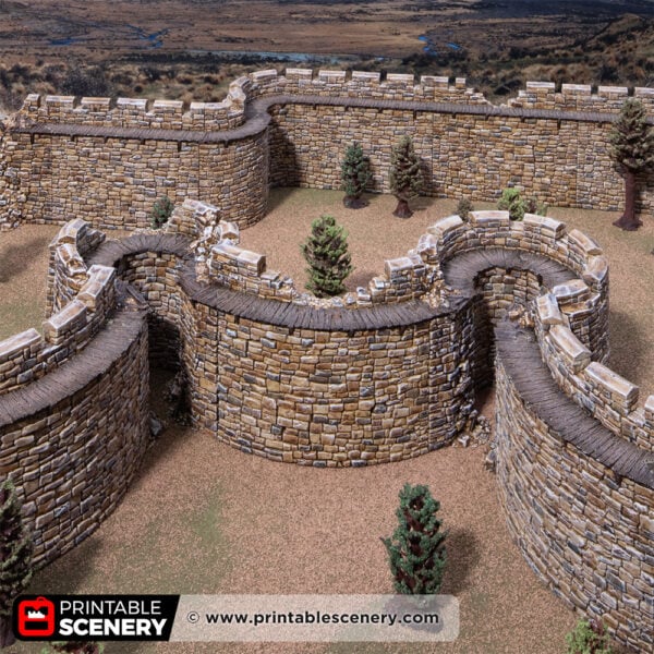 3D printed and painted Castle ruined horseshoe walls for tabletop rpgs and wargames