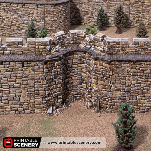 3D printed and painted Castle ruined horseshoe walls for tabletop rpgs and wargames
