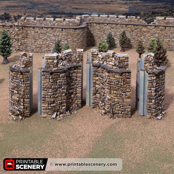 3D printed and painted Castle ruined horseshoe walls for tabletop rpgs and wargames