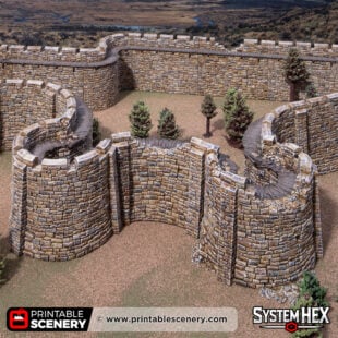 3D printed and painted Castle ruined horseshoe walls for tabletop rpgs and wargames