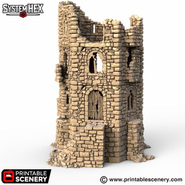 HEX Castle Ruined Keep Tower STL