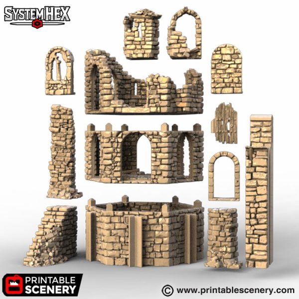 HEX Castle Ruined Keep Tower STL 2