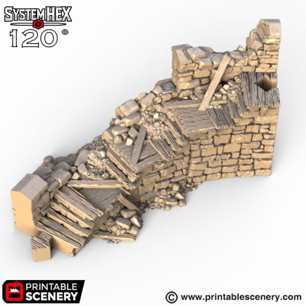 HEX Castle Ruined Wall Steps STL