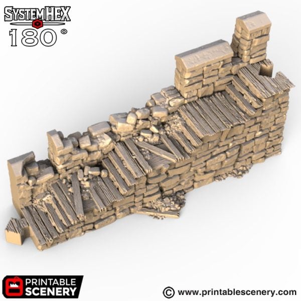 HEX Castle Ruined Wall Steps STL