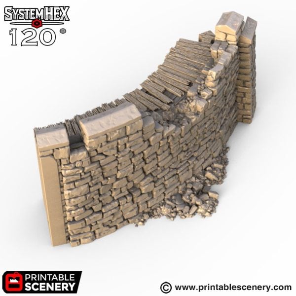 HEX Castle Ruined Low Walls STL