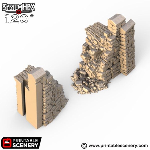 HEX Castle Ruined Low Walls STL