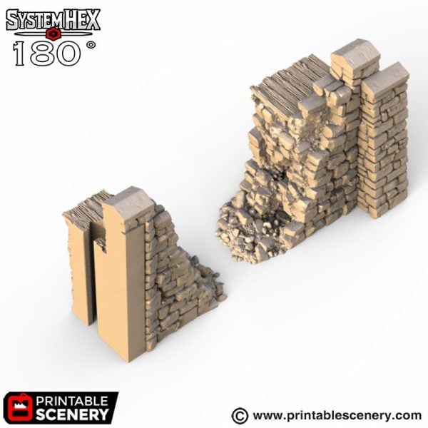 HEX Castle Ruined Low Walls STL