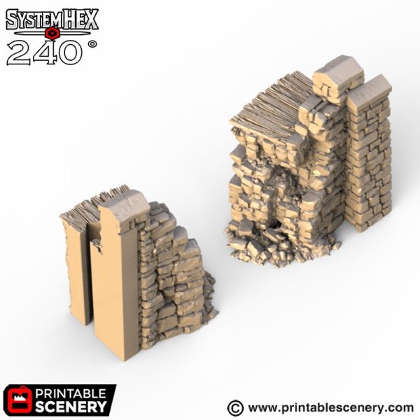 HEX Castle Ruined Low Walls STL