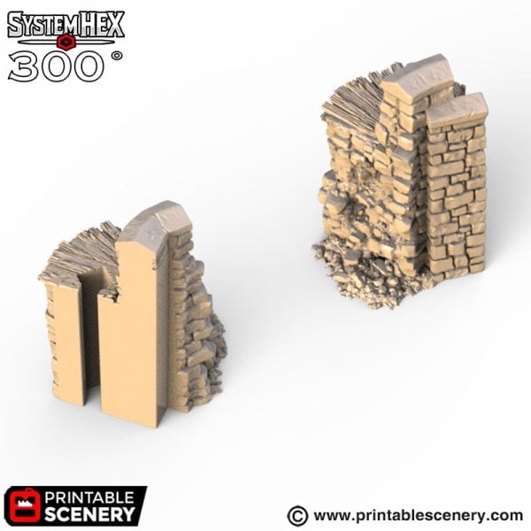 HEX Castle Ruined Low Walls STL