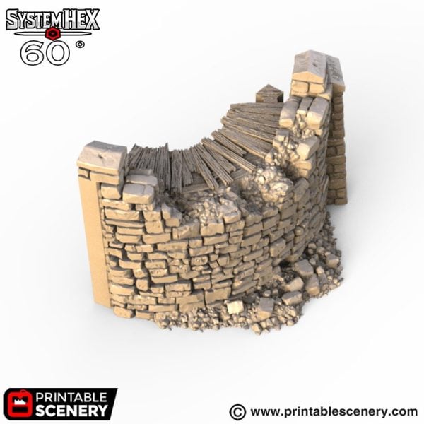 HEX Castle Ruined Low Walls STL