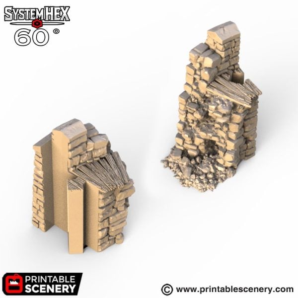 HEX Castle Ruined Low Walls STL
