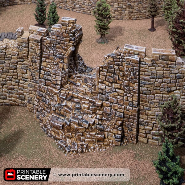 3D printed and painted ruined castle South Gate, used for tabletop rpgs and wargames