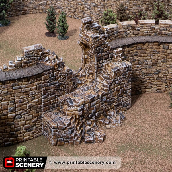 3D printed and painted ruined castle South Gate, used for tabletop rpgs and wargames