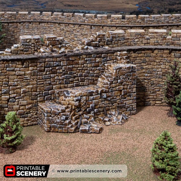 3D printed and painted ruined castle South Gate, used for tabletop rpgs and wargames