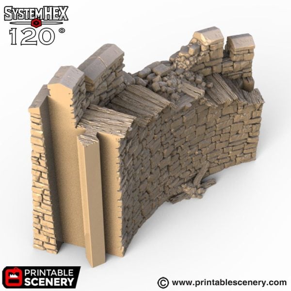 HEX Castle Ruined Wall Steps STL